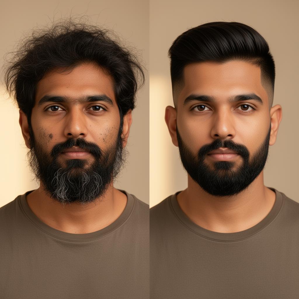 Men's haircut and beard grooming style inspiration at The Jawed Habib Bagalur
