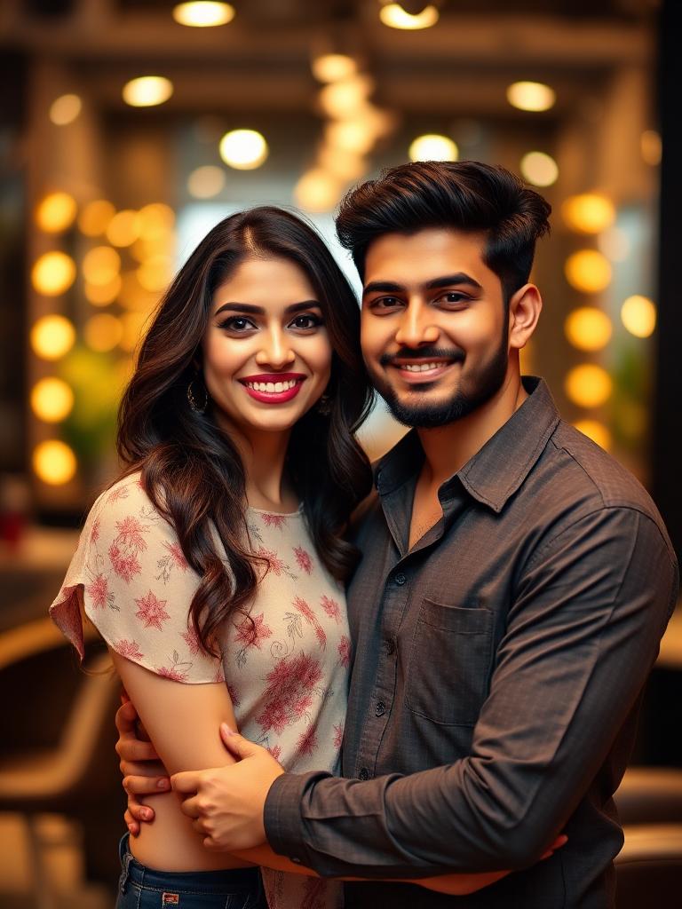 Young couple after their Girlfriend's Day salon makeover in Bagalur