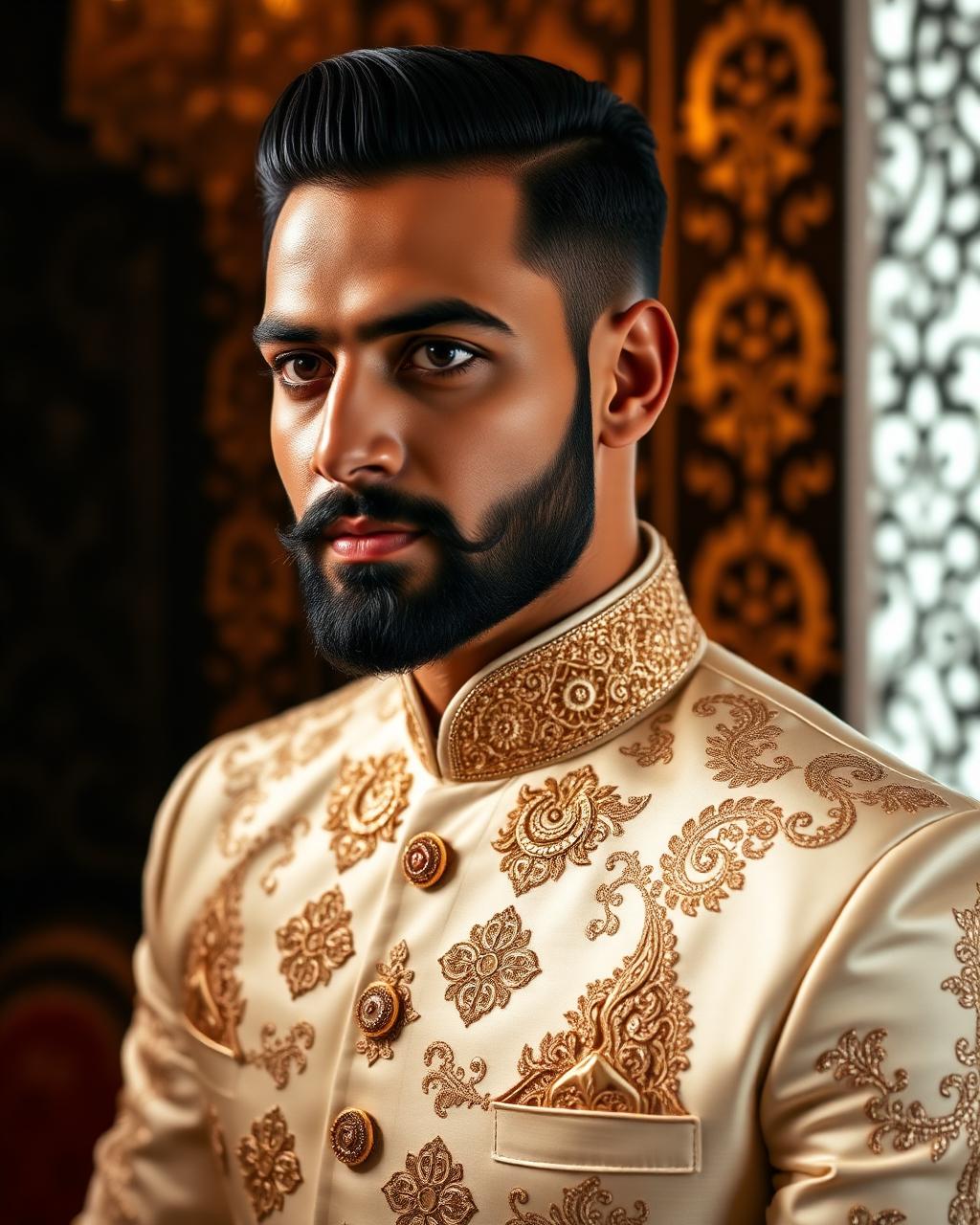 Sherwani Sculpt — Slicked-back classic with shape-up