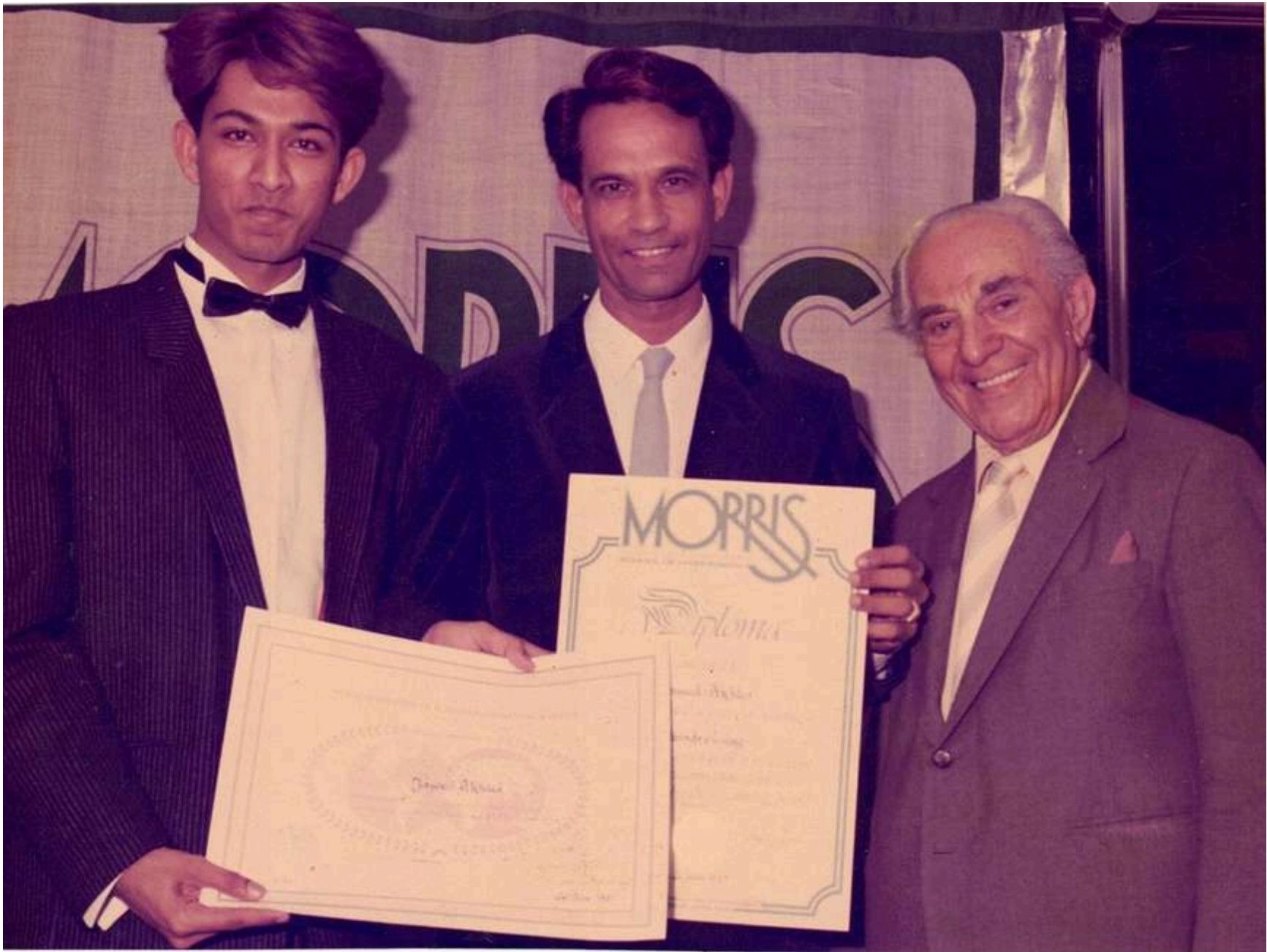 Jawed Habib graduating from Morris School of Hairdressing in 1987