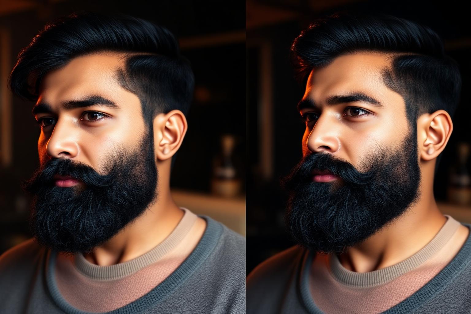 Patchy beard → Sculpted full beard