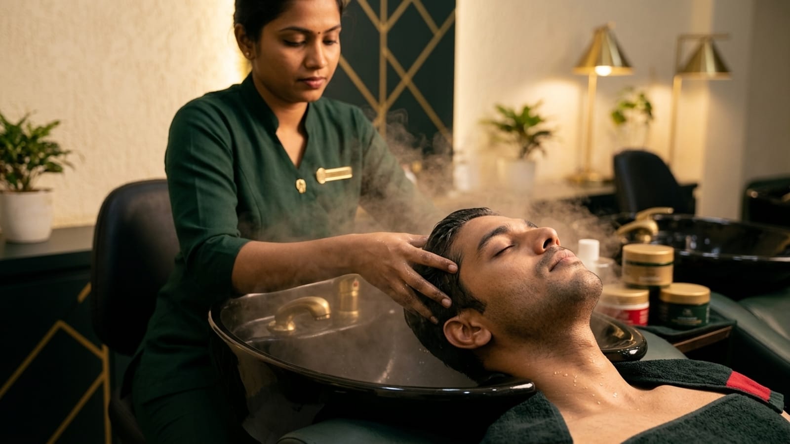 Men's nourishing hair spa and head massage at The Jawed Habib salon, Bagalur