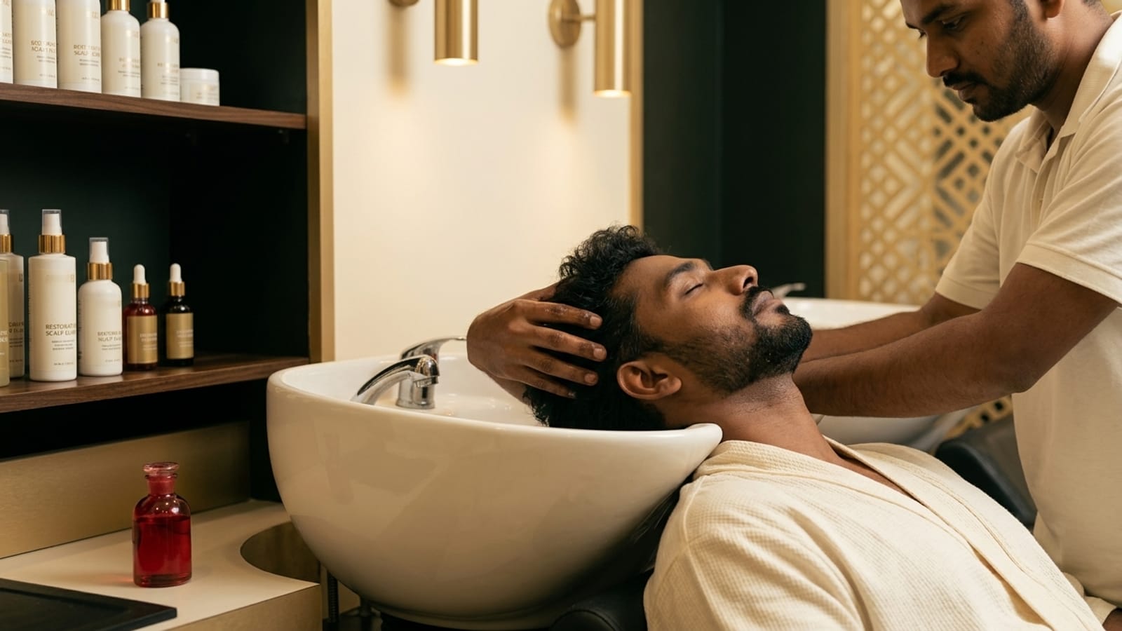 Men's scalp treatment and hair-loss therapy at The Jawed Habib salon, Bagalur