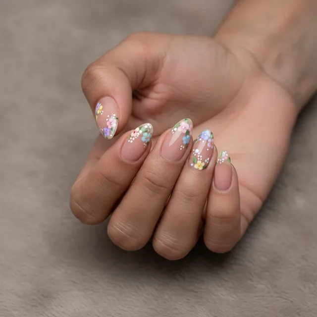 Floral Hand-Paint nail art — AI virtual nail try-on preview at The Jawed Habib salon, Bagalur, Bengaluru