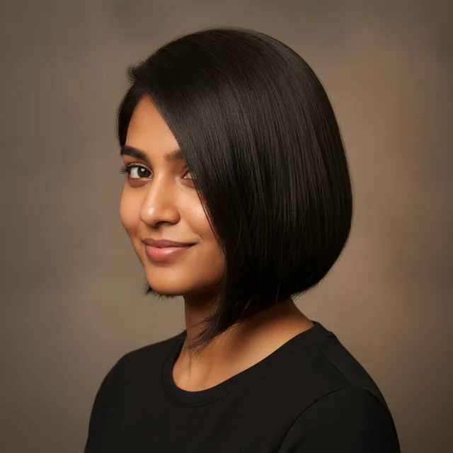 Asymmetrical Bob haircut for women — AI virtual hairstyle try-on at The Jawed Habib salon, Bagalur, Bengaluru