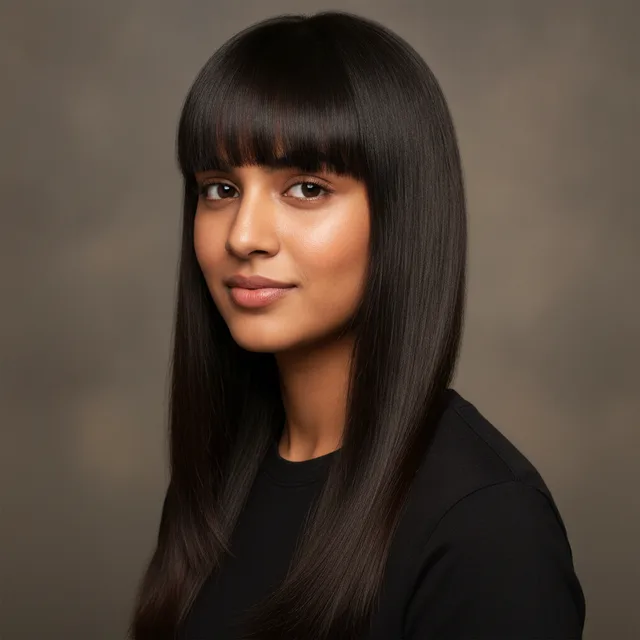 Blunt Bangs haircut for women — AI virtual hairstyle try-on at The Jawed Habib salon, Bagalur, Bengaluru