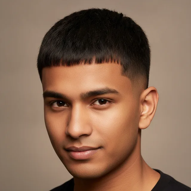 Caesar Cut haircut for men — AI virtual hairstyle try-on at The Jawed Habib salon, Bagalur, Bengaluru