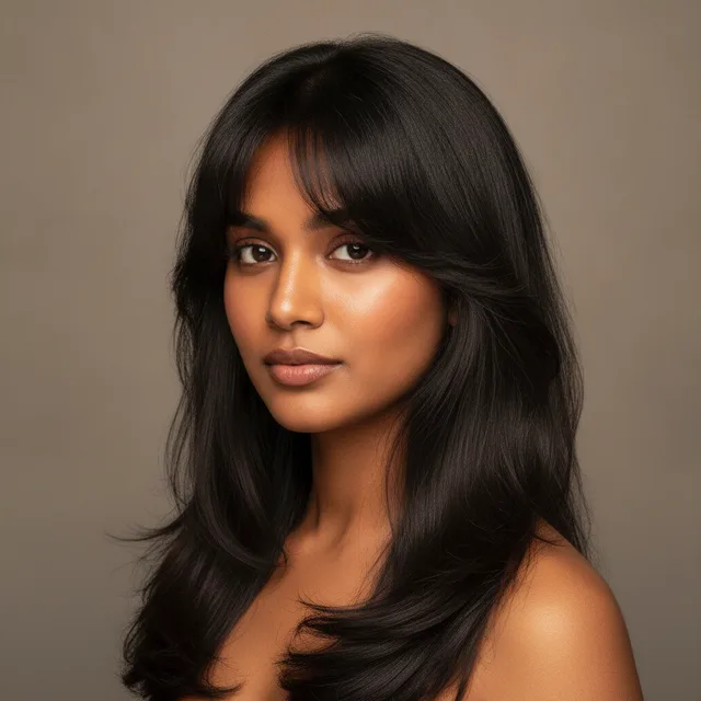 Curtain Bangs haircut for women — AI virtual hairstyle try-on at The Jawed Habib salon, Bagalur, Bengaluru