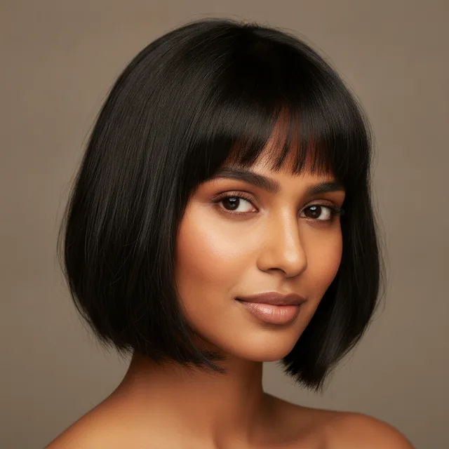 French Bob haircut for women — AI virtual hairstyle try-on at The Jawed Habib salon, Bagalur, Bengaluru