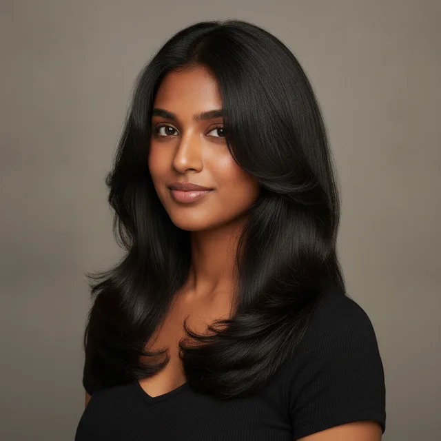 Korean Soft Layers haircut for women — AI virtual hairstyle try-on at The Jawed Habib salon, Bagalur, Bengaluru