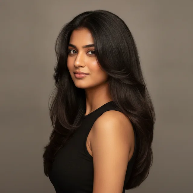 V-Cut Layers haircut for women — AI virtual hairstyle try-on at The Jawed Habib salon, Bagalur, Bengaluru