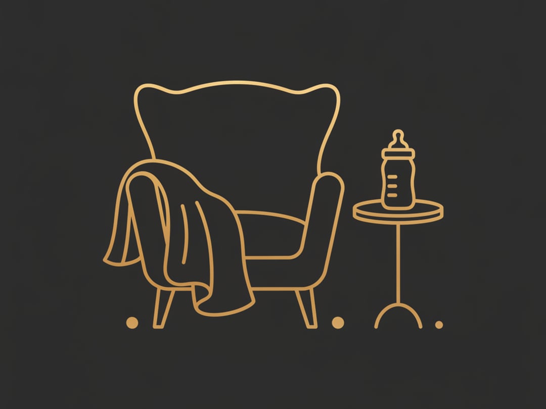 Illustration of a private changing and feeding corner — armchair, throw and side table