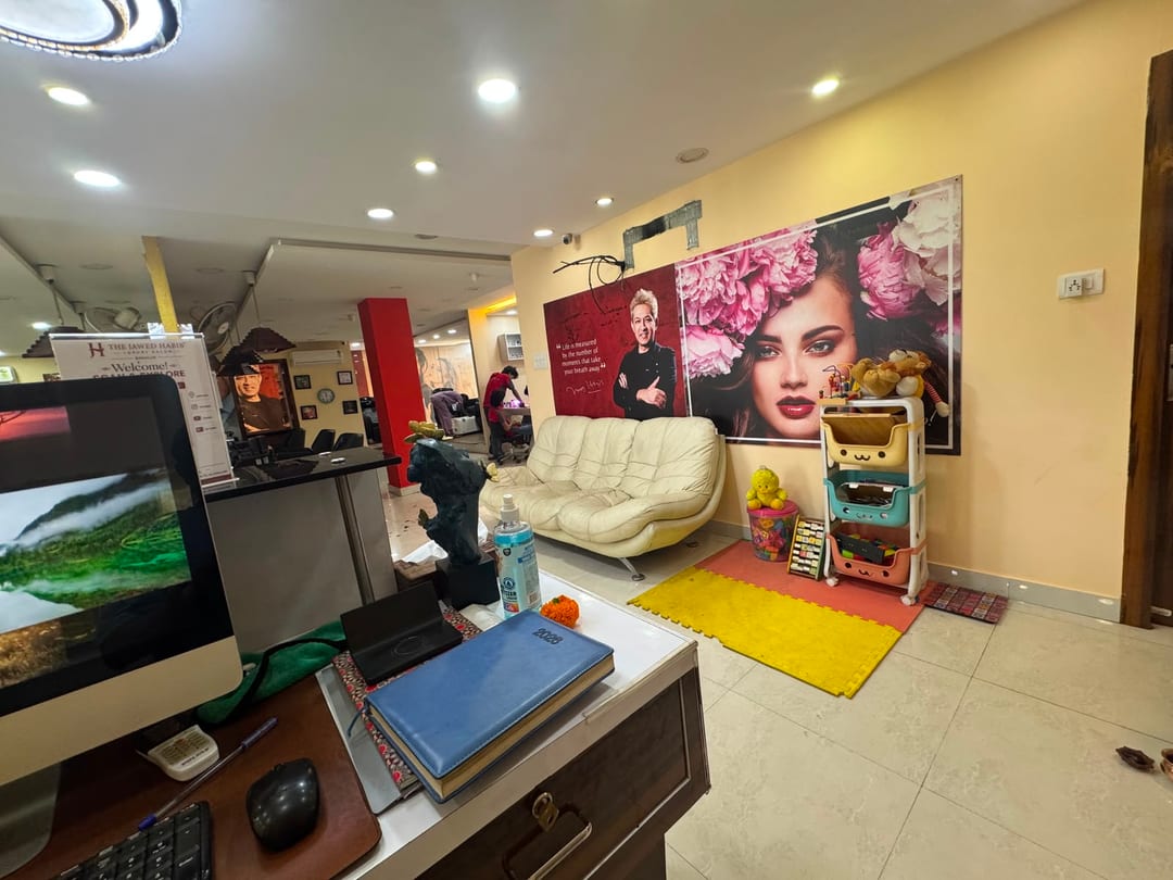 Games and toy corner in the reception waiting area at The Jawed Habib, Reva Circle
