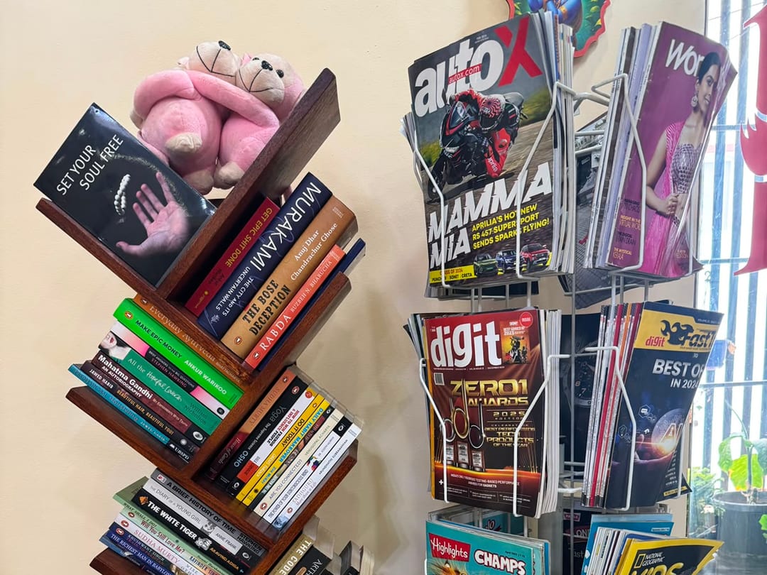 Adult library book tree and magazine rack at The Jawed Habib, Reva Circle